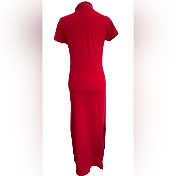 Polo Ralph Lauren Red Maxi Dress Women’s M Cotton Mesh Stretch Logo Shirt Dress - Picture 4 of 10